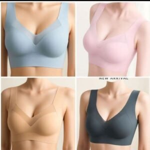 Women’s Seamless Padded Bra – Wireless Comfort Bra in Blue, Pink, Nude & Dark Grey